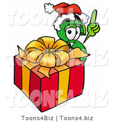 Illustration of a Cartoon Dollar Sign Mascot Standing by a Christmas Present by Toons4Biz