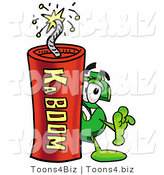 Illustration of a Cartoon Dollar Sign Mascot Standing with a Lit Stick of Dynamite by Toons4Biz