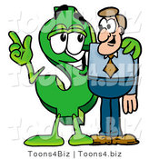Illustration of a Cartoon Dollar Sign Mascot Talking to a Business Man by Mascot Junction