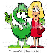 Illustration of a Cartoon Dollar Sign Mascot Talking to a Pretty Blond Woman by Mascot Junction