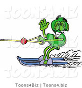 Illustration of a Cartoon Dollar Sign Mascot Waving While Water Skiing by Mascot Junction