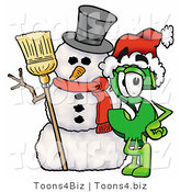 Illustration of a Cartoon Dollar Sign Mascot with a Snowman on Christmas by Toons4Biz