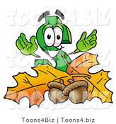Illustration of a Cartoon Dollar Sign Mascot with Autumn Leaves and Acorns in the Fall by Mascot Junction