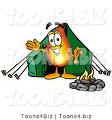 Illustration of a Cartoon Fire Droplet Mascot Camping with a Tent and Fire by Mascot Junction