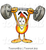Illustration of a Cartoon Fire Droplet Mascot Holding a Heavy Barbell Above His Head by Mascot Junction