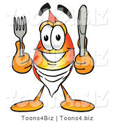 Illustration of a Cartoon Fire Droplet Mascot Holding a Knife and Fork by Toons4Biz