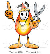 Illustration of a Cartoon Fire Droplet Mascot Holding a Pair of Scissors by Mascot Junction