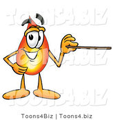 Illustration of a Cartoon Fire Droplet Mascot Holding a Pointer Stick by Toons4Biz