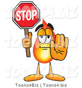 Illustration of a Cartoon Fire Droplet Mascot Holding a Stop Sign by Mascot Junction
