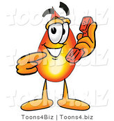 Illustration of a Cartoon Fire Droplet Mascot Holding a Telephone by Mascot Junction