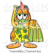 Illustration of a Cartoon Fire Droplet Mascot in Green and Yellow Snorkel Gear by Toons4Biz