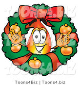 Illustration of a Cartoon Fire Droplet Mascot in the Center of a Christmas Wreath by Mascot Junction