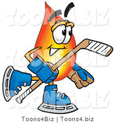 Illustration of a Cartoon Fire Droplet Mascot Playing Ice Hockey by Mascot Junction