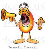 Illustration of a Cartoon Fire Droplet Mascot Screaming into a Megaphone by Mascot Junction