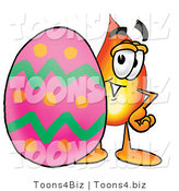 Illustration of a Cartoon Fire Droplet Mascot Standing Beside an Easter Egg by Toons4Biz