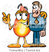 Illustration of a Cartoon Fire Droplet Mascot Talking to a Business Man by Mascot Junction