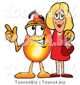 Illustration of a Cartoon Fire Droplet Mascot Talking to a Pretty Blond Woman by Mascot Junction