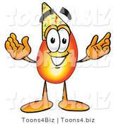 Illustration of a Cartoon Fire Droplet Mascot Wearing a Birthday Party Hat by Mascot Junction