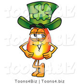 Illustration of a Cartoon Fire Droplet Mascot Wearing a Saint Patricks Day Hat with a Clover on It by Toons4Biz