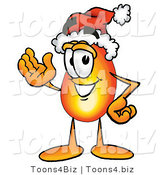 Illustration of a Cartoon Fire Droplet Mascot Wearing a Santa Hat and Waving by Toons4Biz