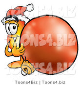 Illustration of a Cartoon Fire Droplet Mascot Wearing a Santa Hat, Standing with a Christmas Bauble by Mascot Junction
