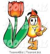 Illustration of a Cartoon Fire Droplet Mascot with a Red Tulip Flower in the Spring by Mascot Junction