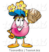 Illustration of a Cartoon Flowers Mascot Catching a Baseball with a Glove by Toons4Biz