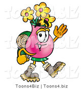 Illustration of a Cartoon Flowers Mascot Hiking and Carrying a Backpack by Mascot Junction