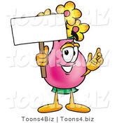 Illustration of a Cartoon Flowers Mascot Holding a Blank Sign by Toons4Biz
