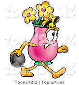 Illustration of a Cartoon Flowers Mascot Holding a Bowling Ball by Mascot Junction