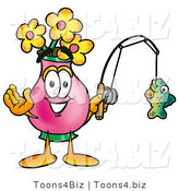 Illustration of a Cartoon Flowers Mascot Holding a Fish on a Fishing Pole by Mascot Junction