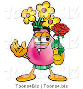 Illustration of a Cartoon Flowers Mascot Holding a Red Rose on Valentines Day by Mascot Junction