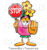 Illustration of a Cartoon Flowers Mascot Holding a Stop Sign by Mascot Junction