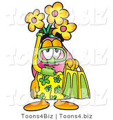 Illustration of a Cartoon Flowers Mascot in Green and Yellow Snorkel Gear by Mascot Junction