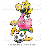 Illustration of a Cartoon Flowers Mascot Kicking a Soccer Ball by Mascot Junction