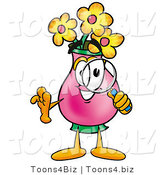 Illustration of a Cartoon Flowers Mascot Looking Through a Magnifying Glass by Toons4Biz