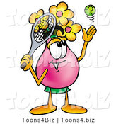 Illustration of a Cartoon Flowers Mascot Preparing to Hit a Tennis Ball by Mascot Junction