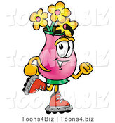 Illustration of a Cartoon Flowers Mascot Roller Blading on Inline Skates by Mascot Junction