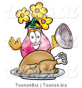 Illustration of a Cartoon Flowers Mascot Serving a Thanksgiving Turkey on a Platter by Toons4Biz