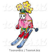 Illustration of a Cartoon Flowers Mascot Skiing Downhill by Mascot Junction
