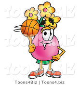 Illustration of a Cartoon Flowers Mascot Spinning a Basketball on His Finger by Mascot Junction