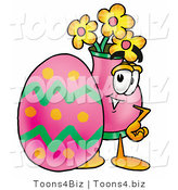 Illustration of a Cartoon Flowers Mascot Standing Beside an Easter Egg by Mascot Junction