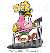 Illustration of a Cartoon Flowers Mascot Walking on a Treadmill in a Fitness Gym by Mascot Junction