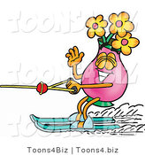 Illustration of a Cartoon Flowers Mascot Waving While Water Skiing by Toons4Biz