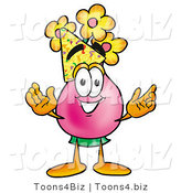Illustration of a Cartoon Flowers Mascot Wearing a Birthday Party Hat by Mascot Junction