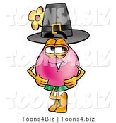 Illustration of a Cartoon Flowers Mascot Wearing a Pilgrim Hat on Thanksgiving by Toons4Biz