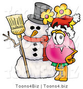 Illustration of a Cartoon Flowers Mascot with a Snowman on Christmas by Mascot Junction