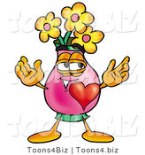 Illustration of a Cartoon Flowers Mascot with His Heart Beating out of His Chest by Mascot Junction