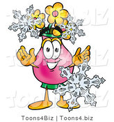 Illustration of a Cartoon Flowers Mascot with Three Snowflakes in Winter by Mascot Junction