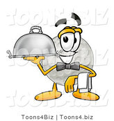 Illustration of a Cartoon Golf Ball Mascot Dressed As a Waiter and Holding a Serving Platter by Mascot Junction